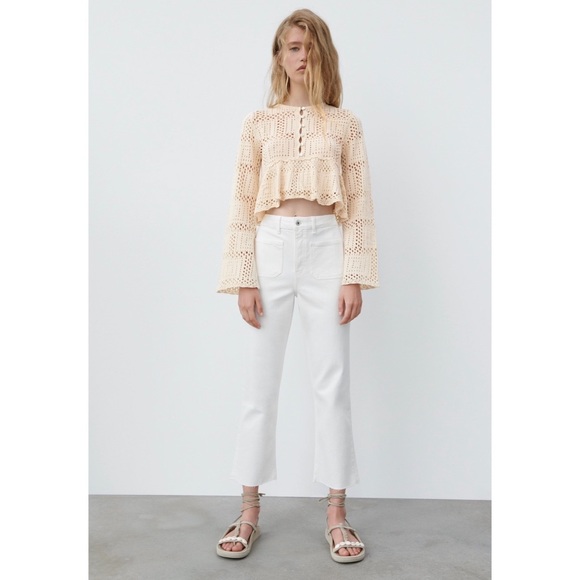Zara Tops Zara Crocheted Knit Top Large Ecru Poshmark